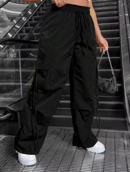 Black Drwastring Cargo Trouser