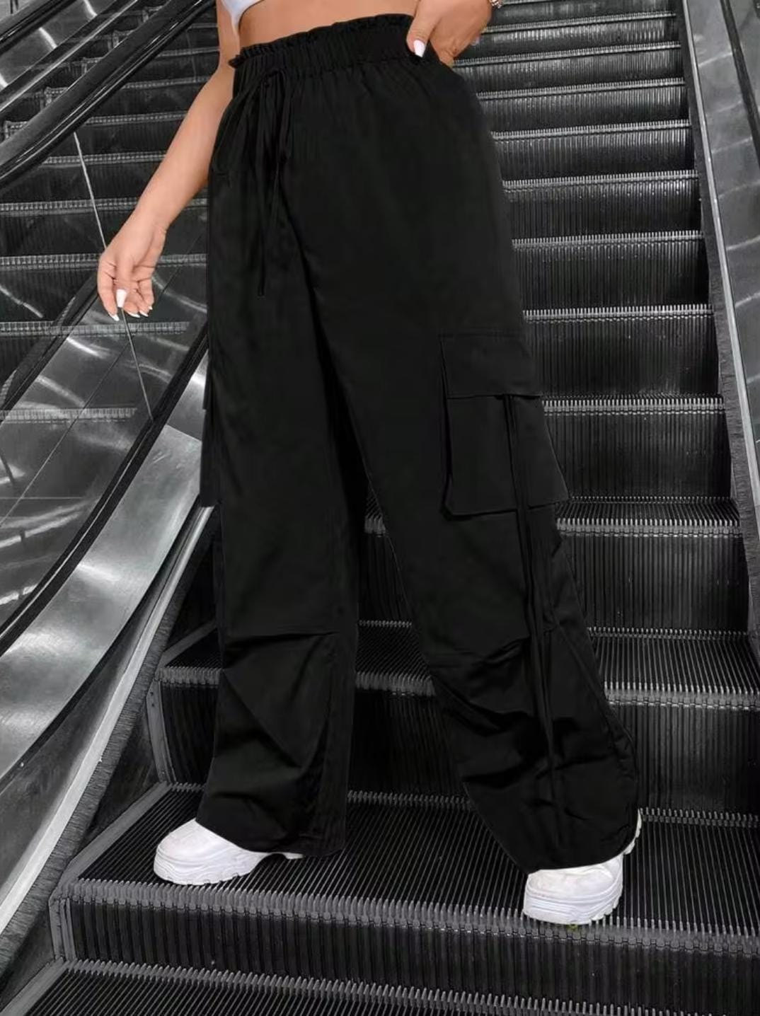 Black Drwastring Cargo Trouser