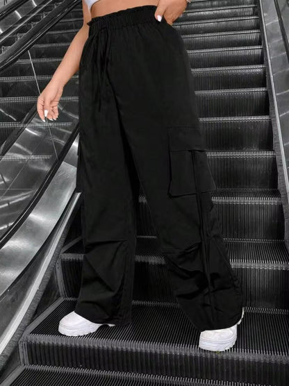 Black Drwastring Cargo Trouser