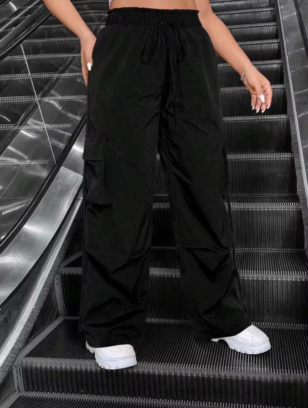 Black Drwastring Cargo Trouser