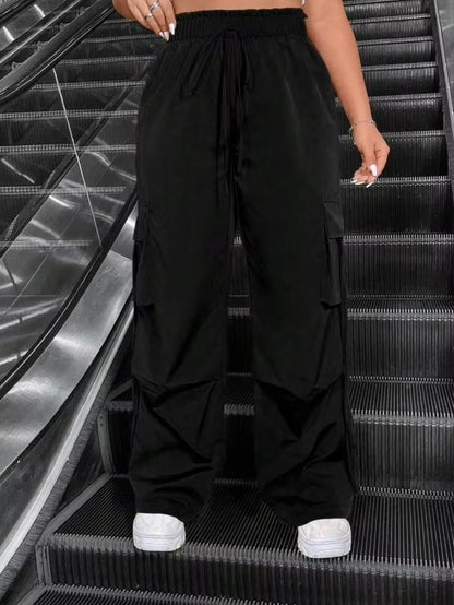 Black Drwastring Cargo Trouser