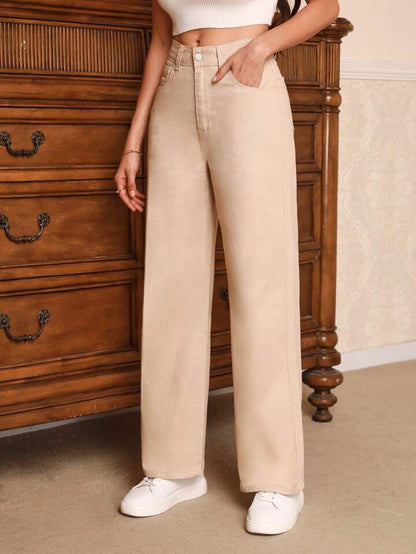 Beige Wide Leg Jeans