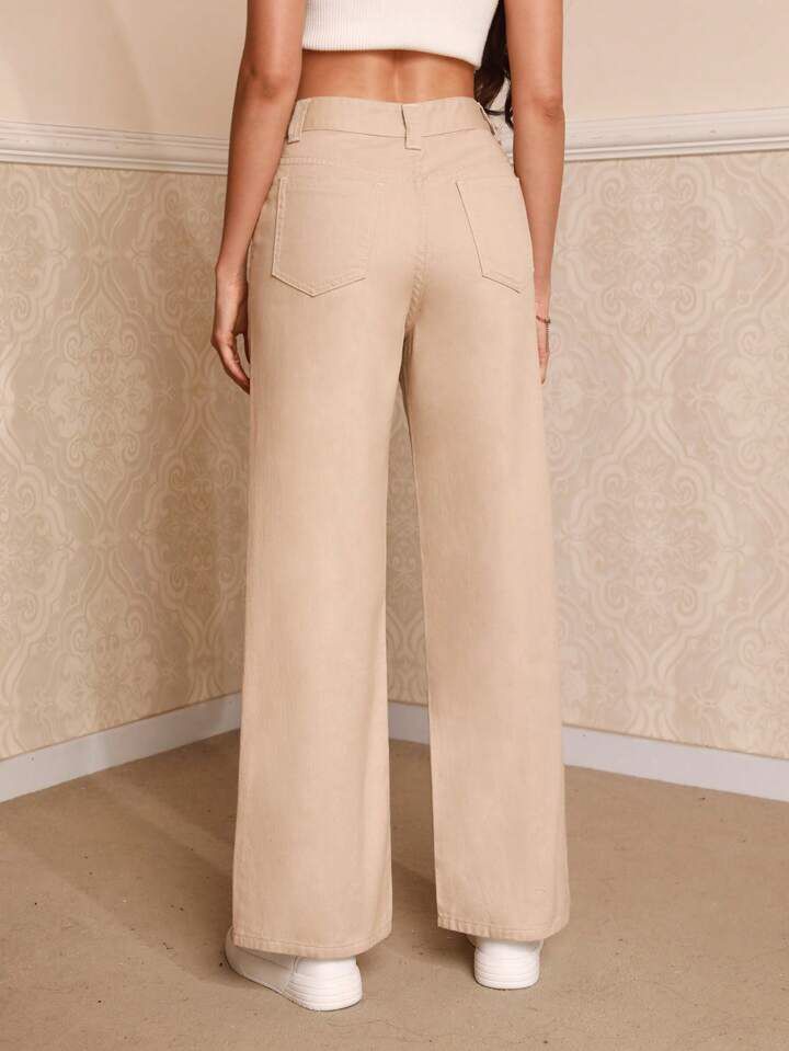 Beige Wide Leg Jeans