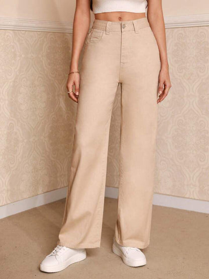 Beige Wide Leg Jeans