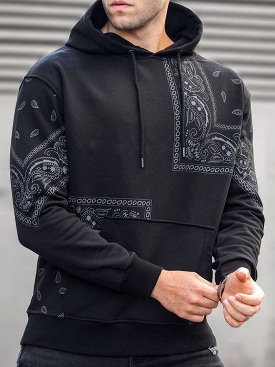 Black Bandana Print Hoodie