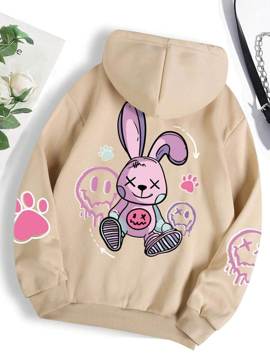 Rabbit print beige hoodie